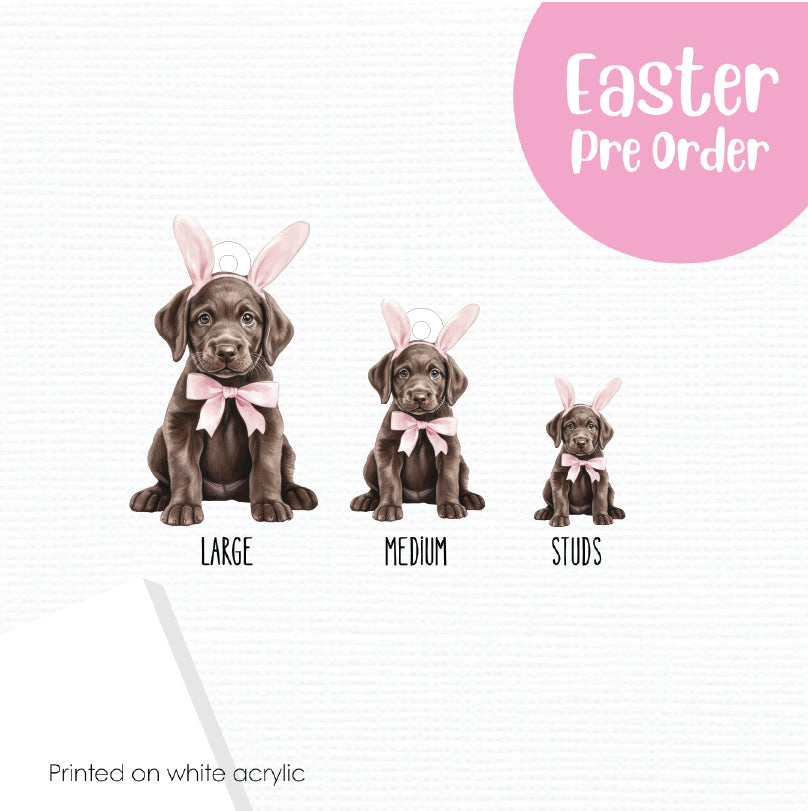 Easter Puppy Labrador printed on White Acrylic