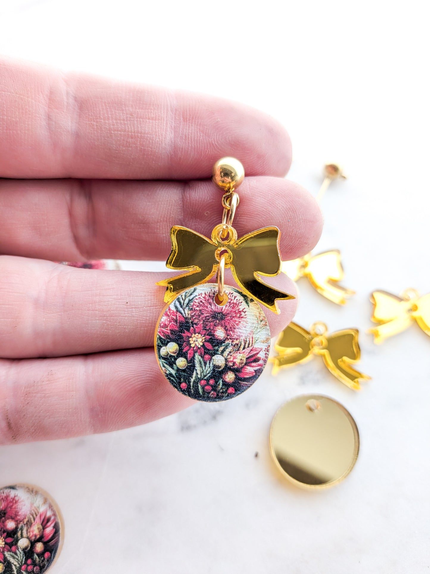Australian Native Christmas Red & Gold Bauble Bow combo - 1pair (2pcs)