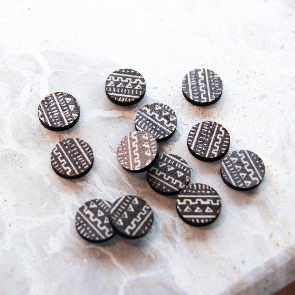 Wood - 15mm Circle- Studs - Transparent print - Picnic - 07