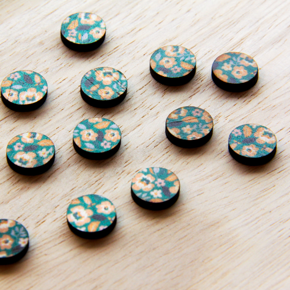 Wood - 12mm Circle- Studs - Transparent print - Picnic - 12