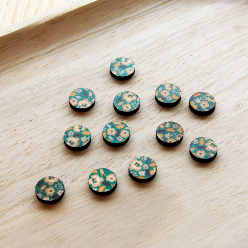 Wood - 12mm Circle- Studs - Transparent print - Picnic - 12