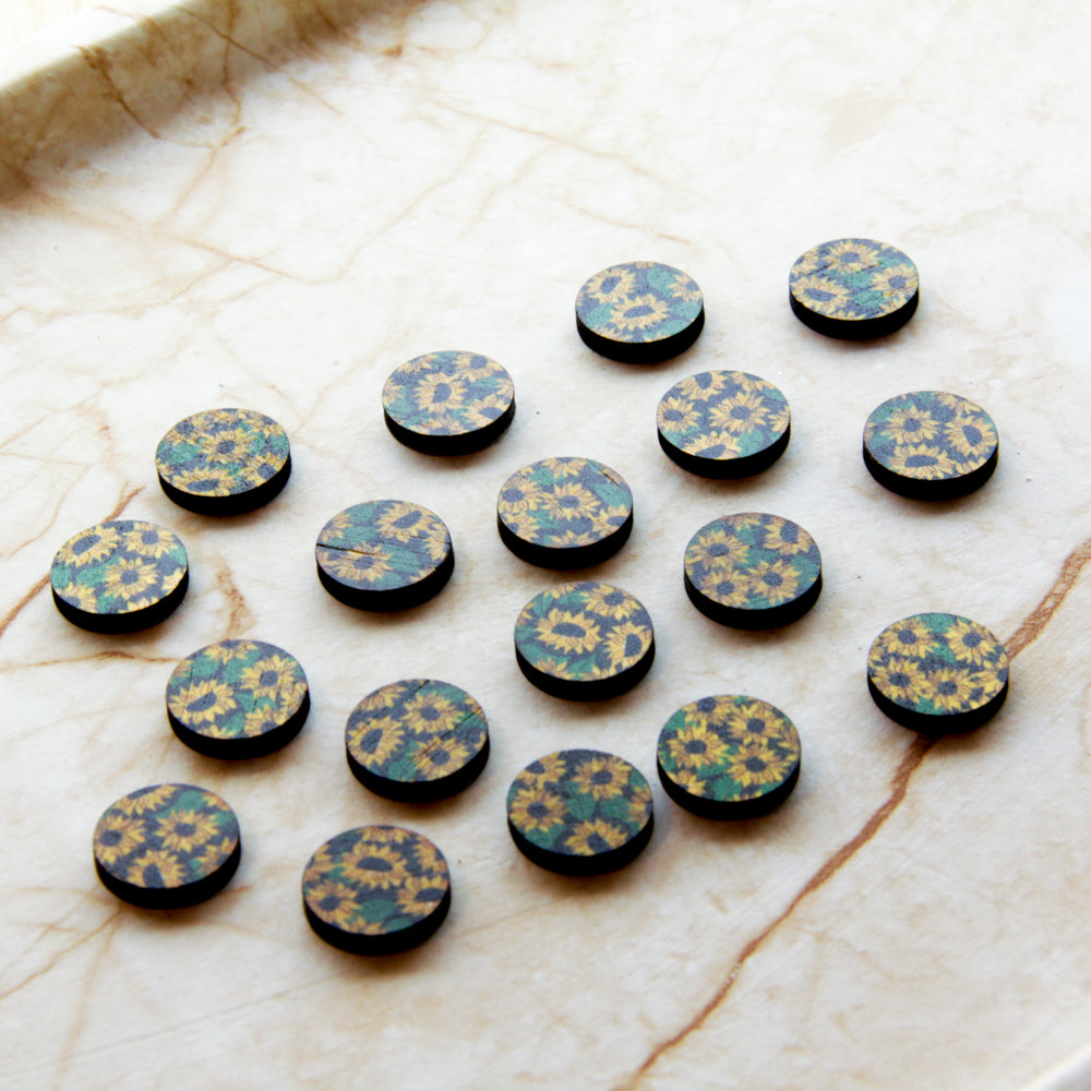 Wood - 15mm Circle- Studs - Transparent print - Sunflower - 01