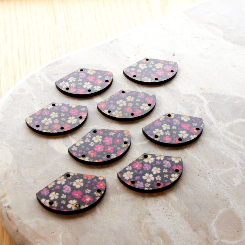Wood - Fan Shape - 4 Hole - Transparent print - Blossoming Days - 25