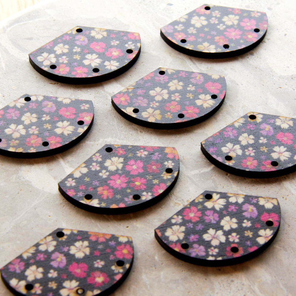 Wood - Fan Shape - 4 Hole - Transparent print - Blossoming Days - 25