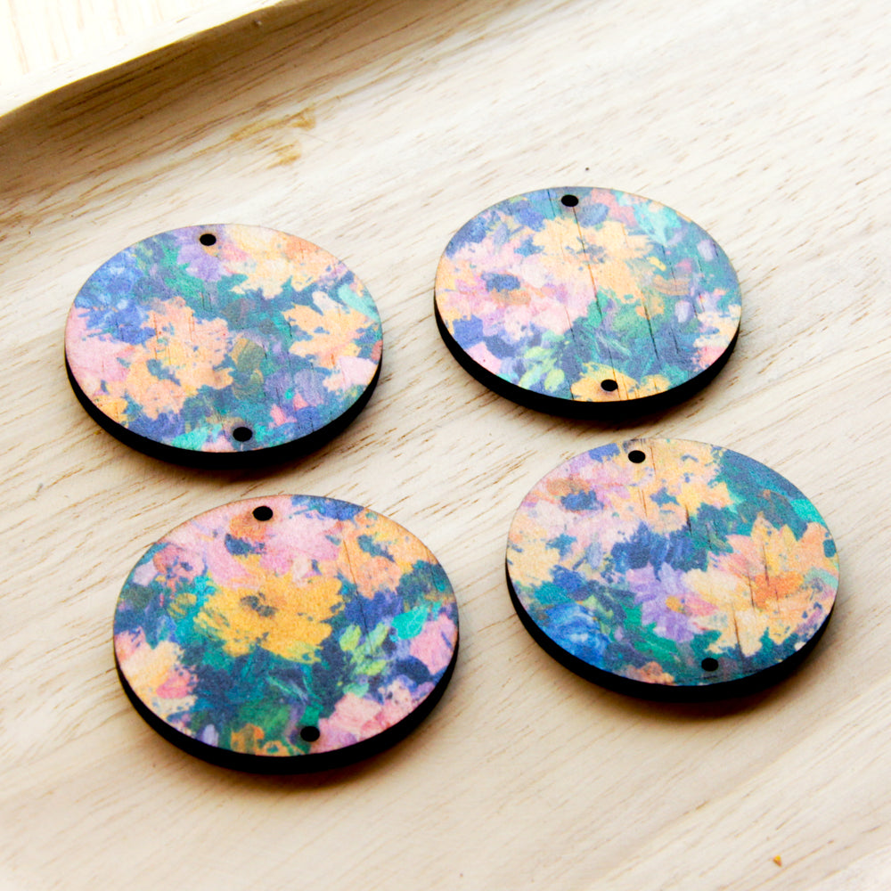 Wood - 4cm Circle - 2 Hole - Transparent print - Spring - 25