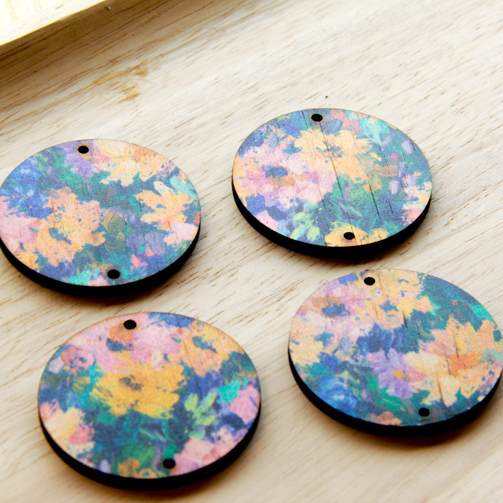 Wood - 4cm Circle - 2 Hole - Transparent print - Spring - 25
