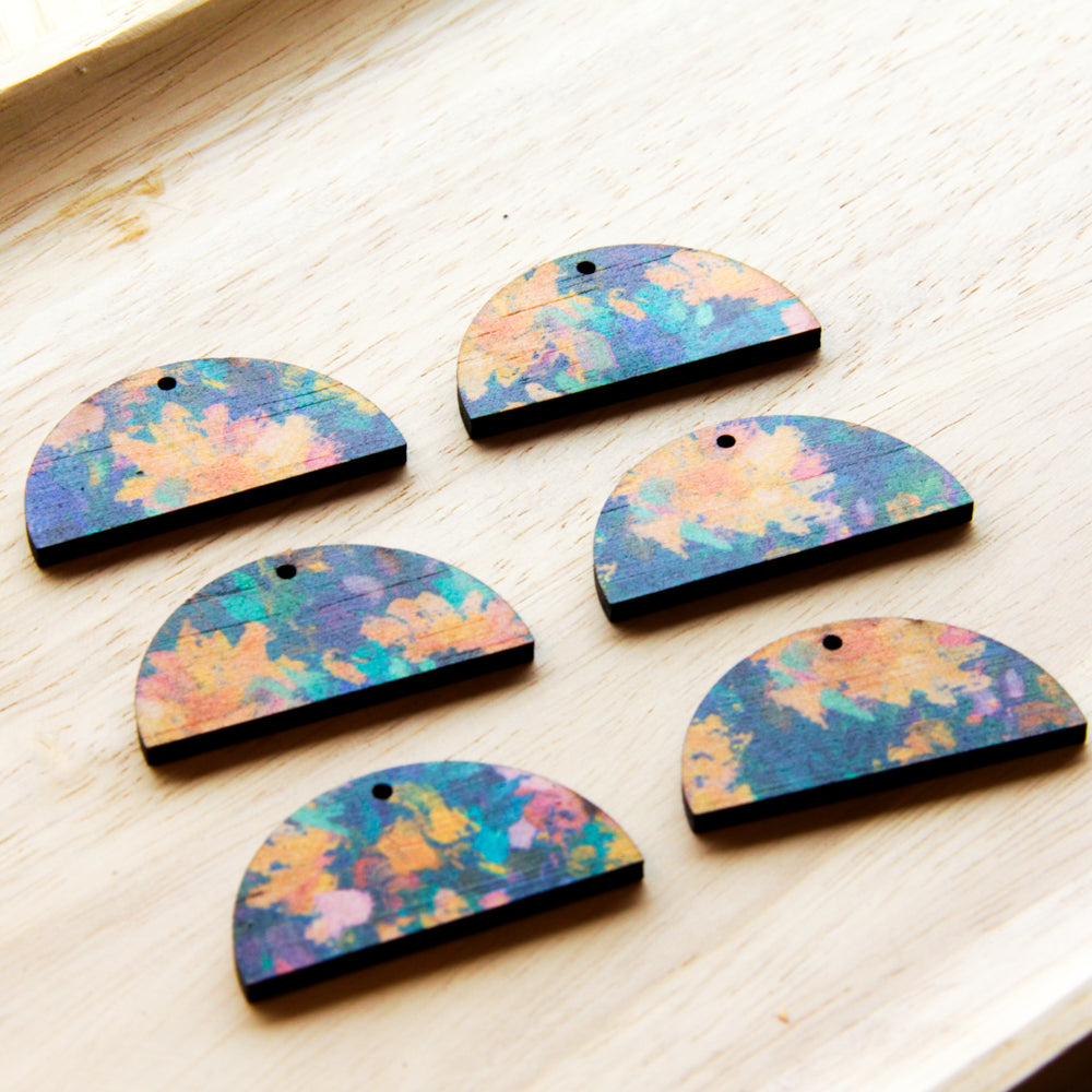Wood - 4cm Semi Circle - 1 Hole - Transparent print - Spring - 25
