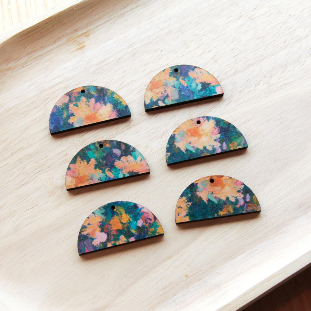 Wood - 4cm Semi Circle - 1 Hole - Transparent print - Spring - 25