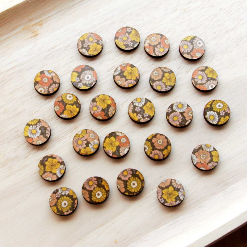 Wood - 15mm Circle- Studs - Transparent print - Groovy - 03
