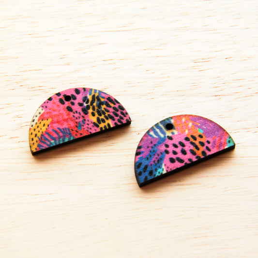 Wood - 3cm Semi Circle - 1 hole (top) - Natural print in Summer - 19