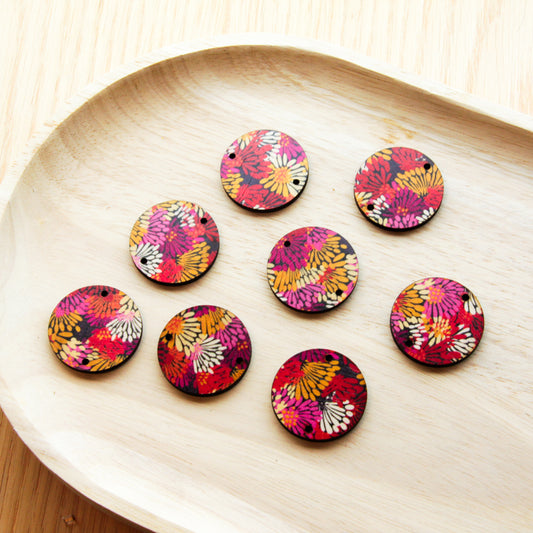 Wood - 3cm Circle - 2 hole - Transparent print - Summer - 30