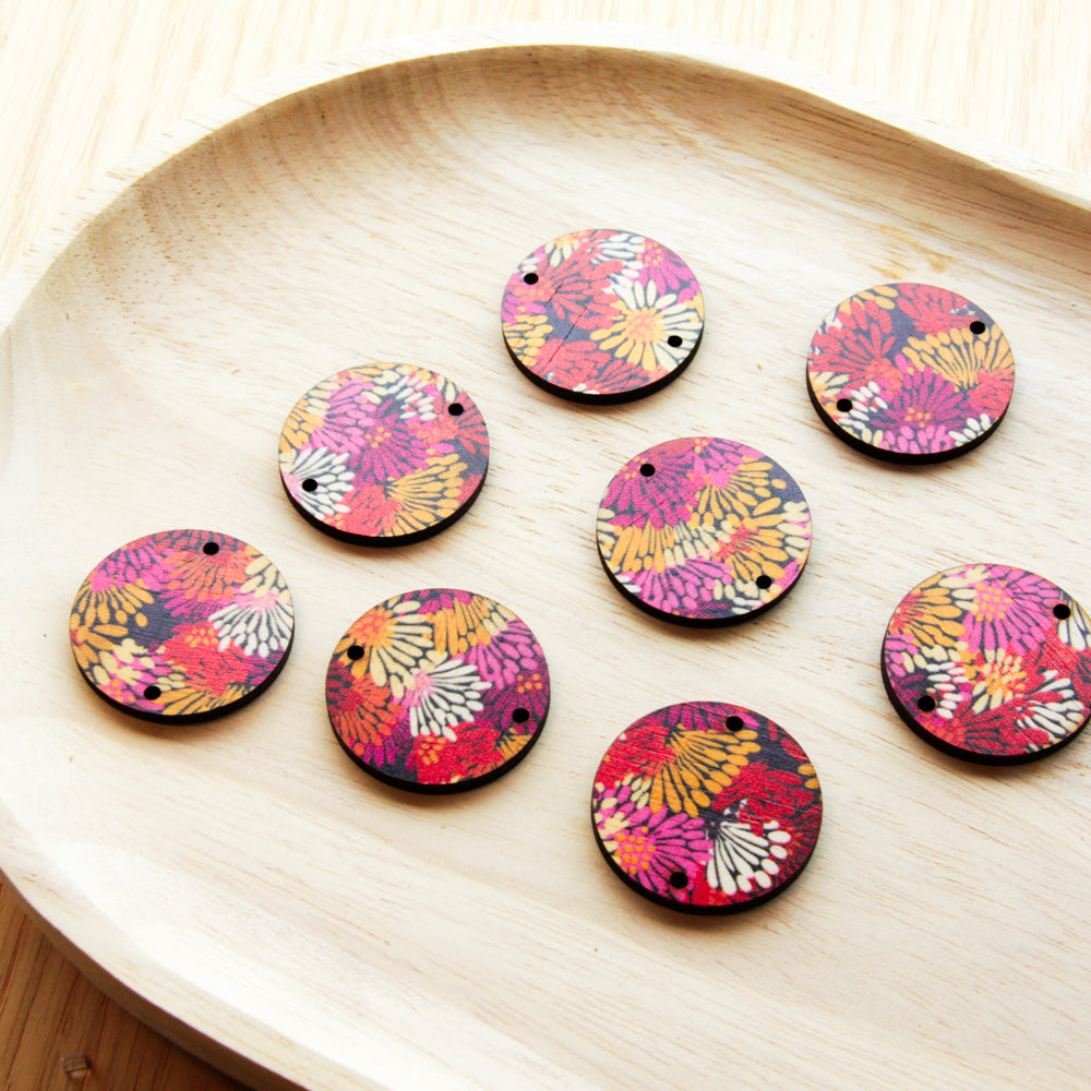 Wood - 3cm Circle - 2 hole - Transparent print - Summer - 30