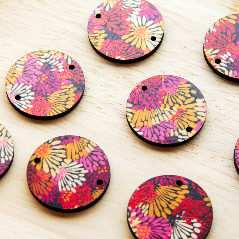 Wood - 3cm Circle - 2 hole - Transparent print - Summer - 30