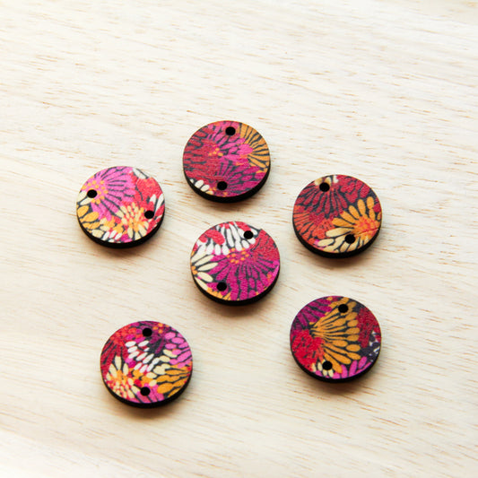 Wood - 20mm Circle- 2 Holes - Transparent print - Summer 30