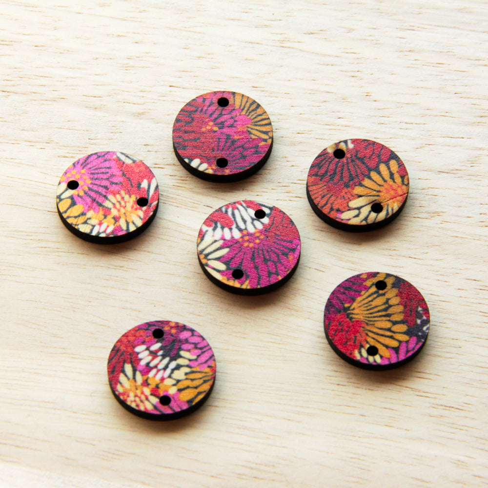 Wood - 20mm Circle- 2 Holes - Transparent print - Summer 30