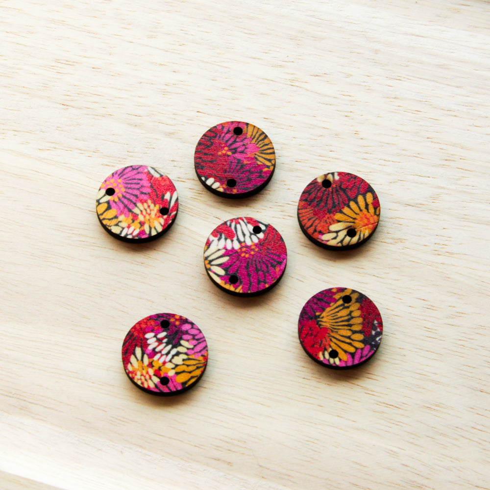Wood - 20mm Circle- 2 Holes - Transparent print - Summer 30