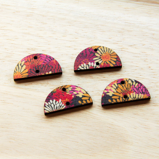 Wood - 3cm Semi Circle - 2 hole (top & bottom) - Natural print in Summer - 30