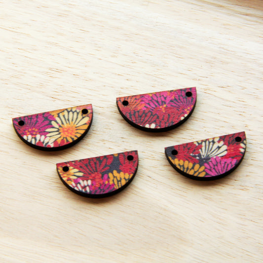 Wood - 3cm Semi Circle - 2 hole (side by side) - Natural print in Summer - 30