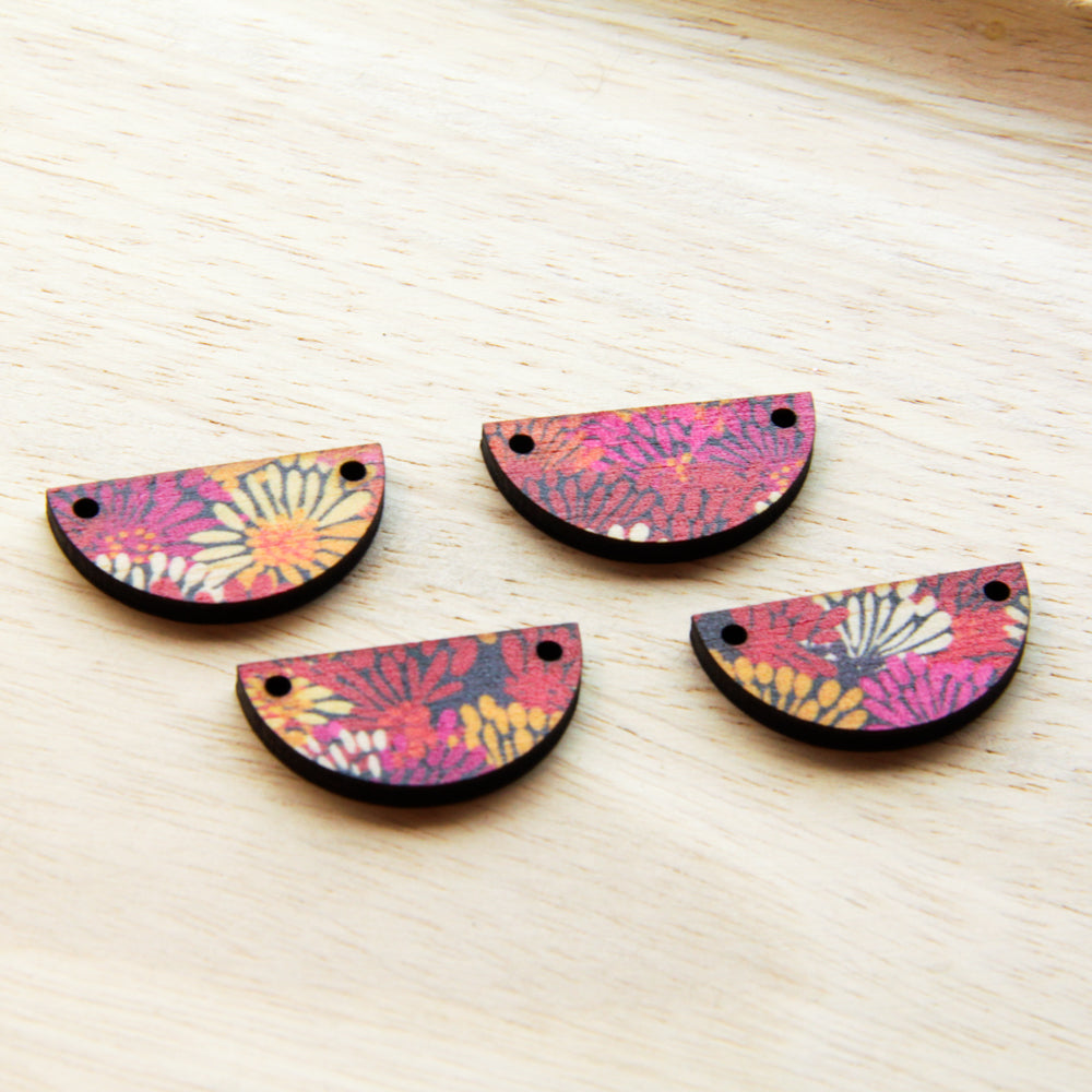 Wood - 3cm Semi Circle - 2 hole (side by side) - Natural print in Summer - 30