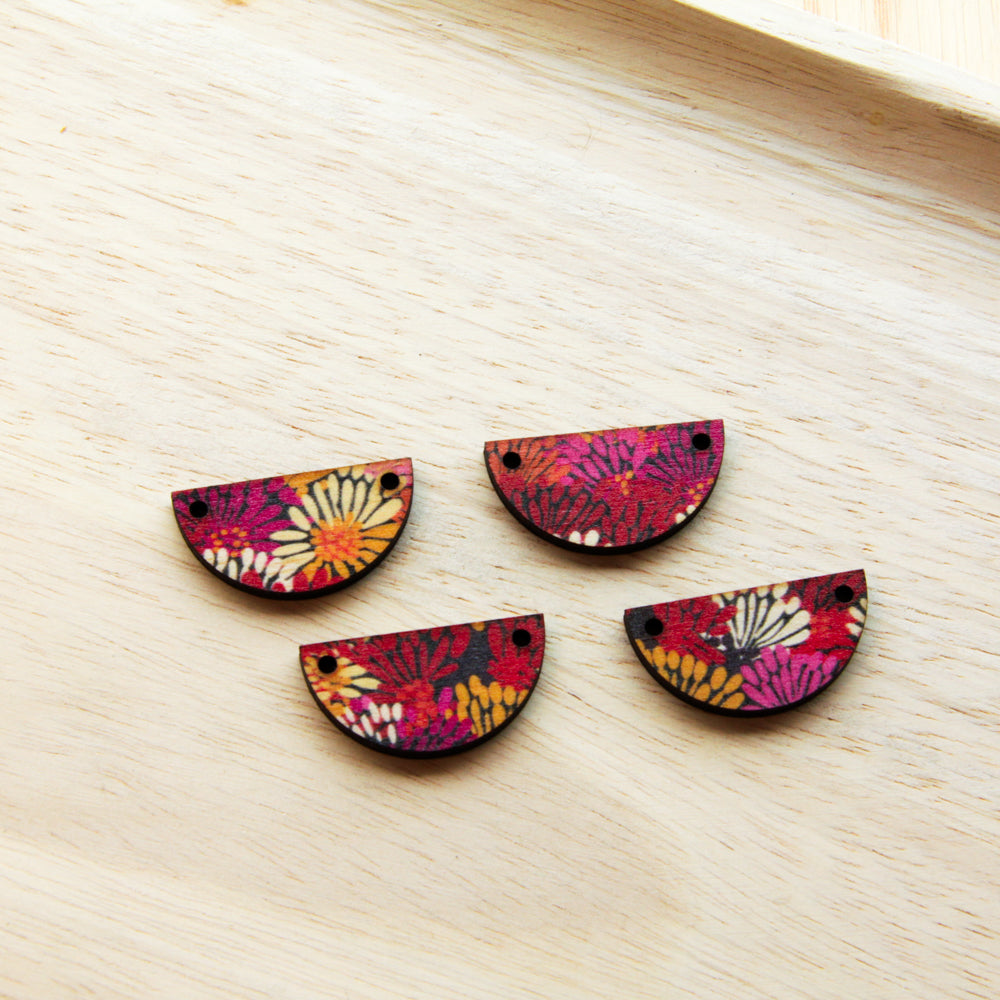 Wood - 3cm Semi Circle - 2 hole (side by side) - Natural print in Summer - 30