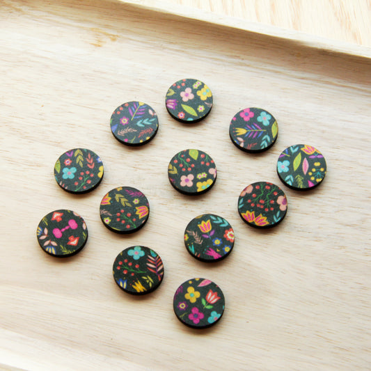 Wood - 20mm Circle- Studs - Transparent print - Mexican Floral - 01