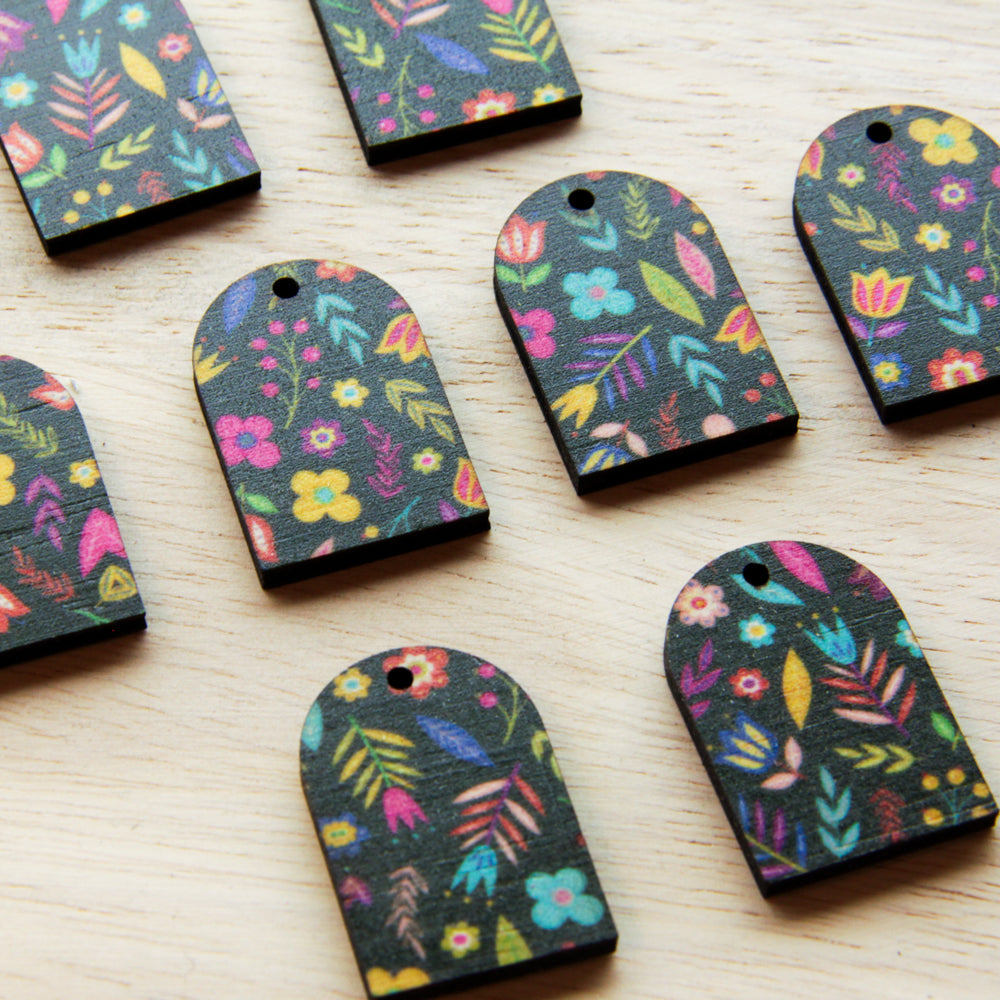 Wood - Small Arch- 1 Hole (top) - Transparent print - Mexican Floral - 01