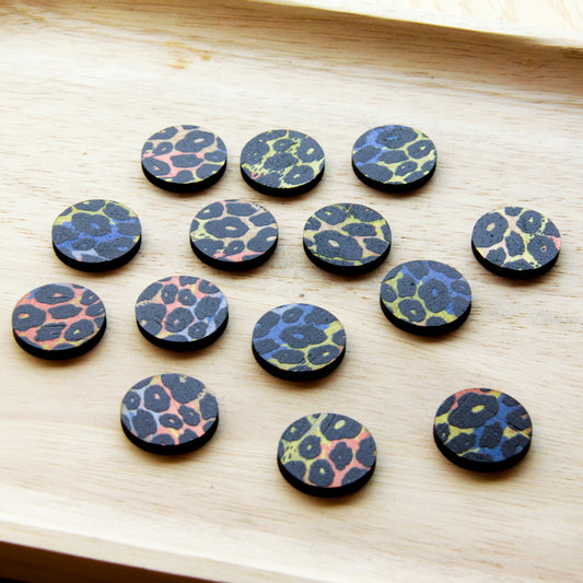 Wood - 20mm Circle- Studs - Transparent print - Leopard - 78