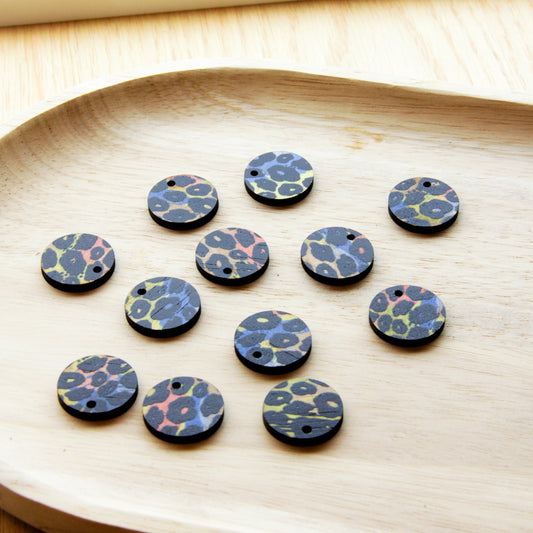 Wood - 20mm Circle- 1 Hole - Transparent print - Leopard - 78