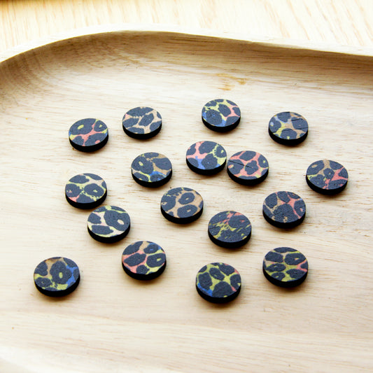 Wood - 15mm Circle- Studs - Transparent print - Leopard - 78