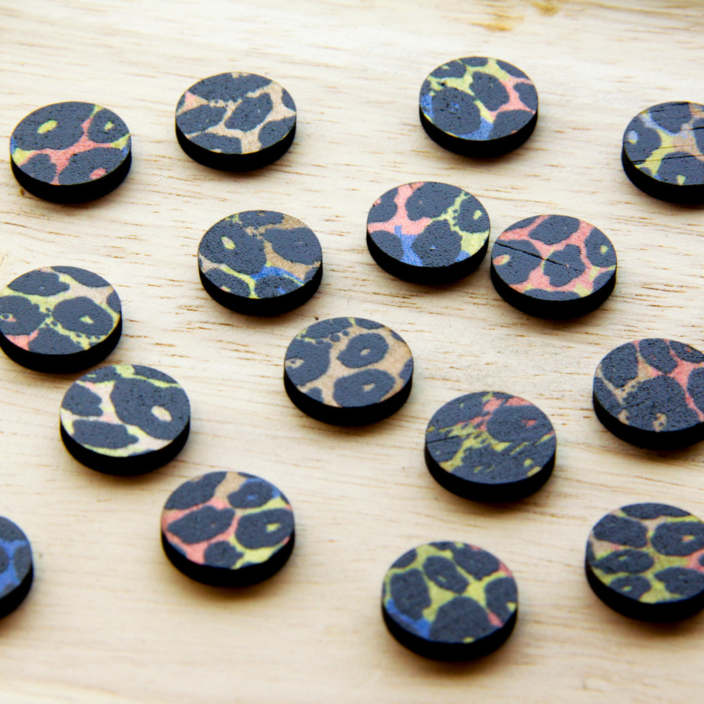 Wood - 15mm Circle- Studs - Transparent print - Leopard - 78