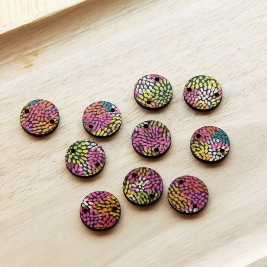 Wood - 20mm Circle- 2 Holes - Transparent print - Summer Nights - 18