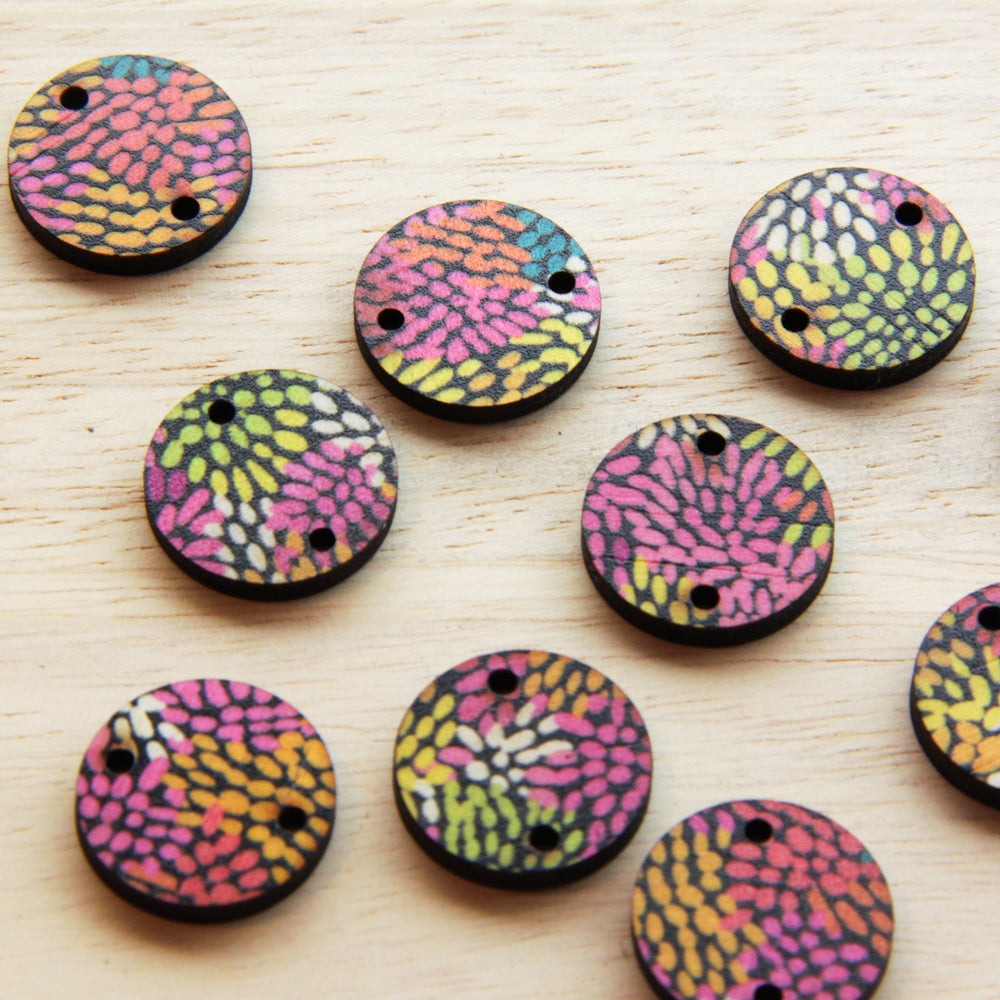 Wood - 20mm Circle- 2 Holes - Transparent print - Summer Nights - 18