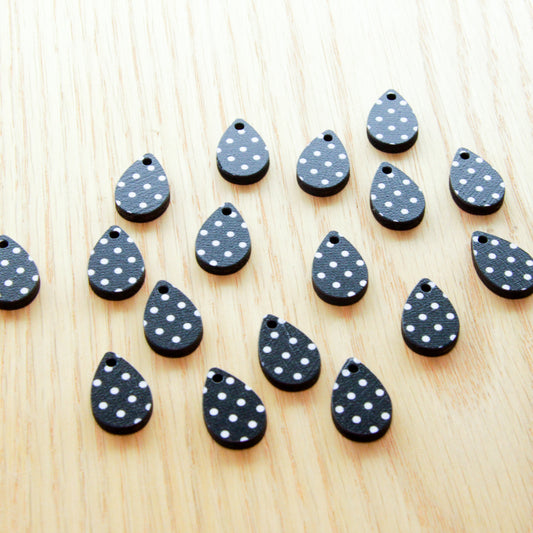 Wood - 20mm Teardrop 2 Shape - Black & White - 16