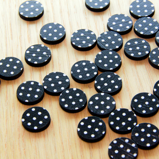 Wood - 15mm Circle- Studs - Black & White - 16