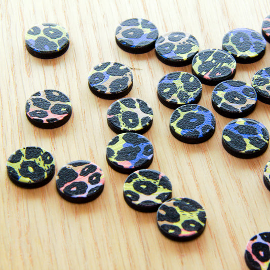 Wood - 15mm Circle- Studs - Leopard - 78