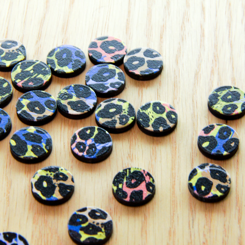 Wood - 15mm Circle- Studs - Leopard - 78