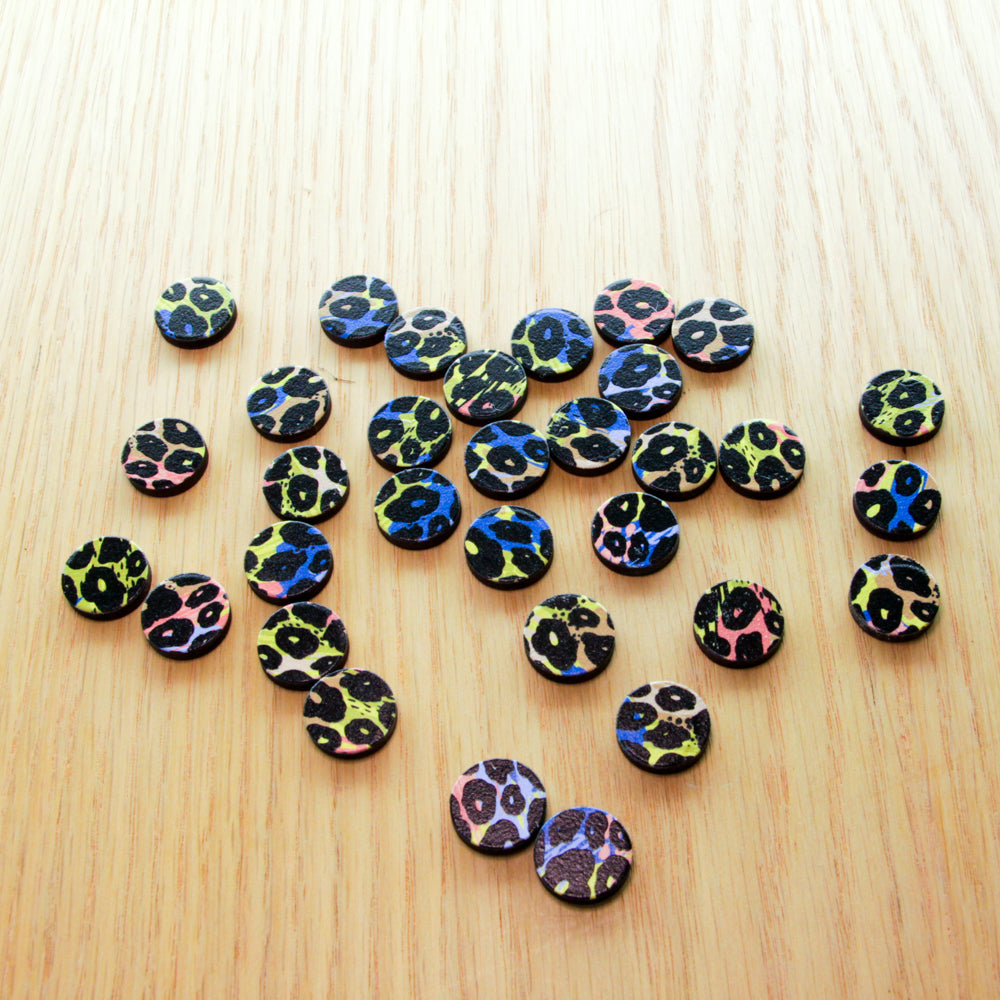 Wood - 15mm Circle- Studs - Leopard - 78