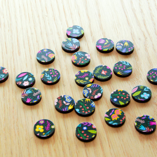 Wood - 15mm Circle- Studs - Mexican Floral - 01