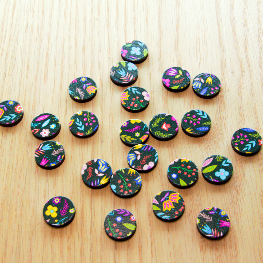 Wood - 15mm Circle- Studs - Mexican Floral - 01