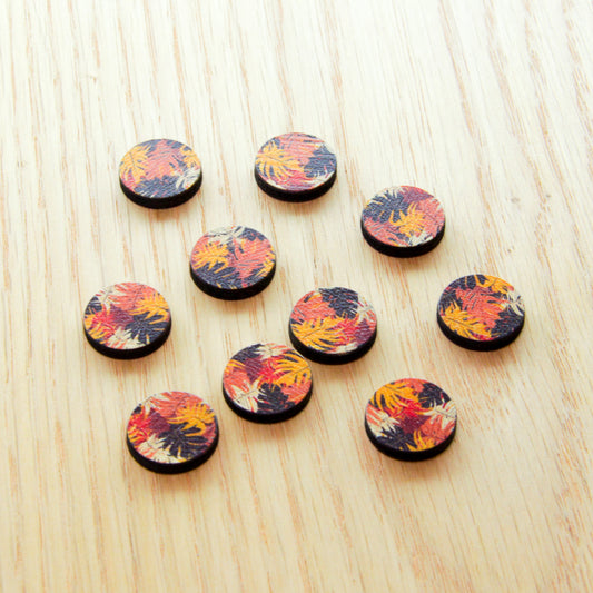Wood - 15mm Circle- Studs - Abstract Floral - 99