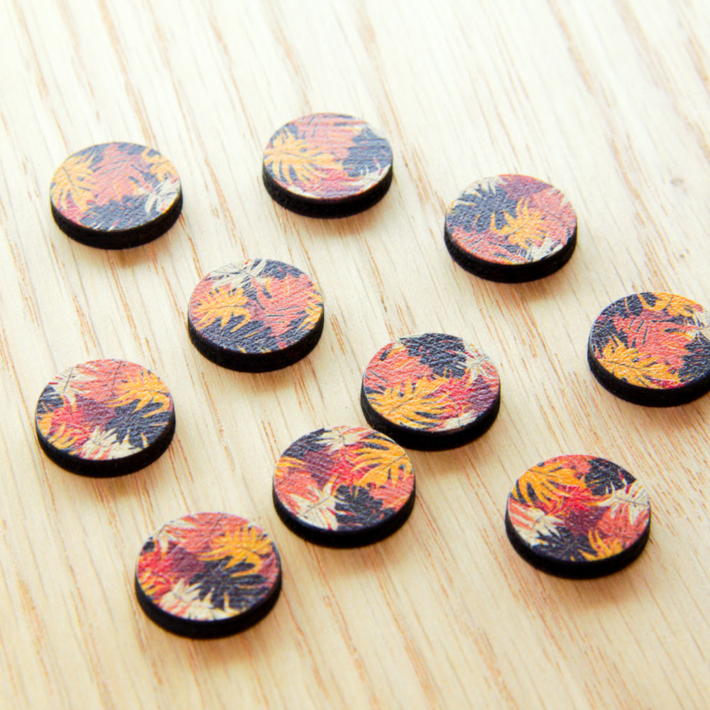 Wood - 15mm Circle- Studs - Abstract Floral - 99