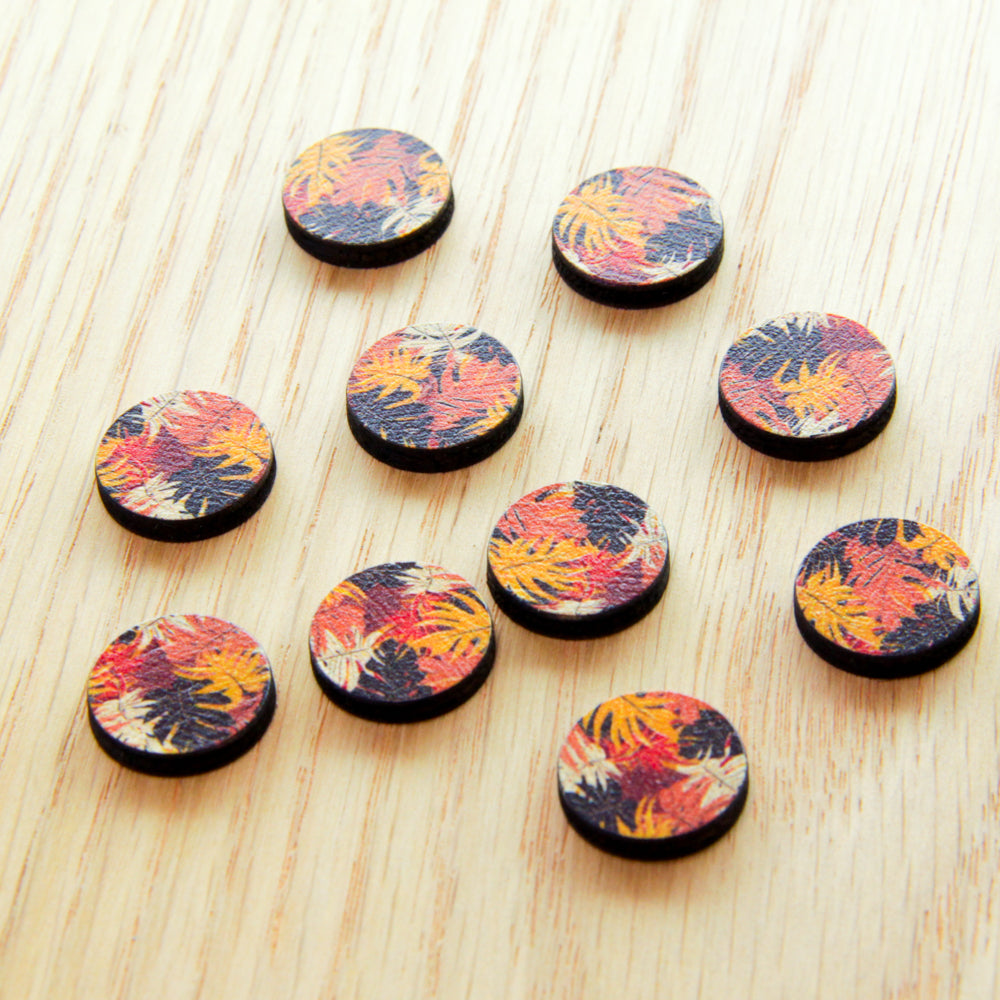 Wood - 15mm Circle- Studs - Abstract Floral - 99