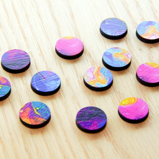 Wood - 15mm Circle- Studs - Alcohol Ink- 21