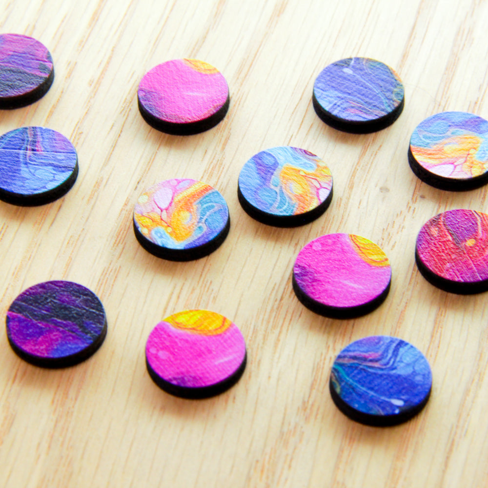 Wood - 15mm Circle- Studs - Alcohol Ink- 21