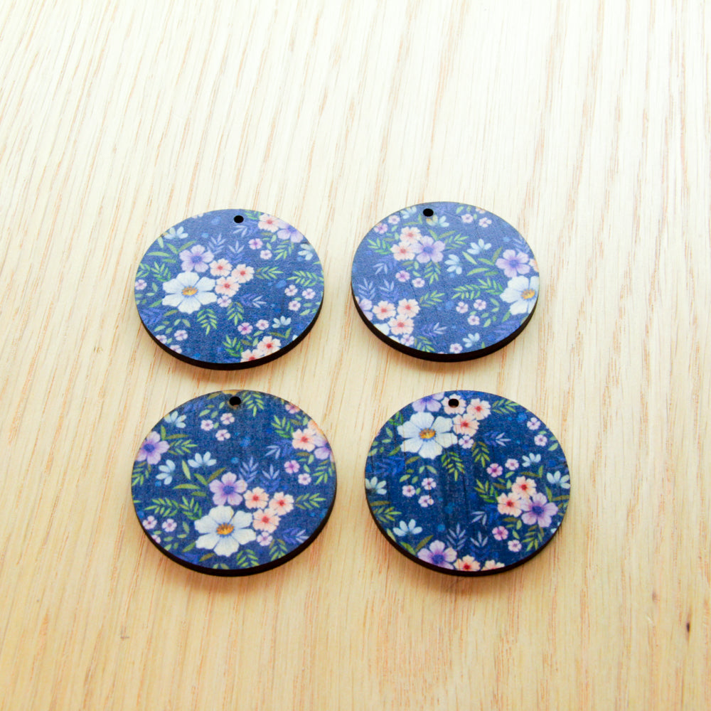 Wood - 4cm Circle - 1 Hole - Transparent print - Floral Garden - 48