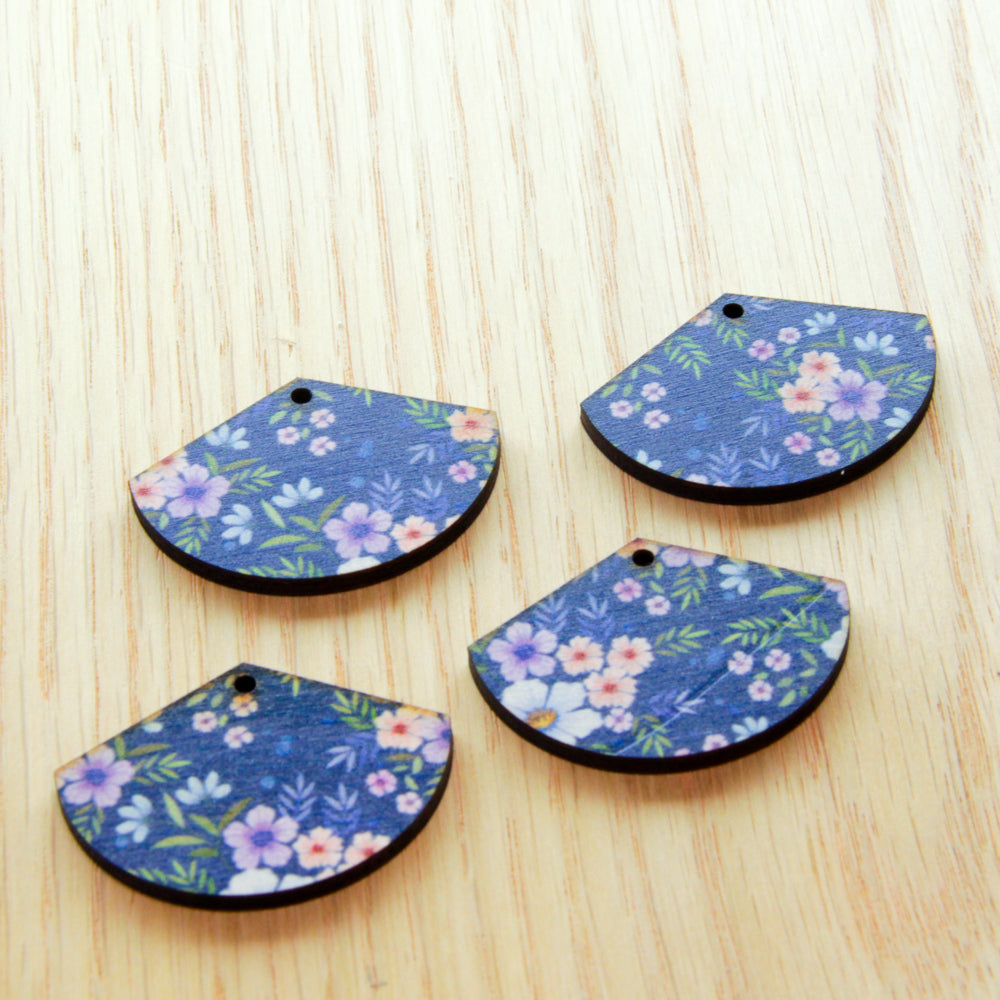 Wood - Fan Shape - 1 Hole - Transparent print - Floral Garden - 48