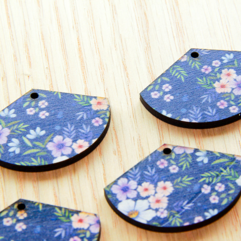 Wood - Fan Shape - 1 Hole - Transparent print - Floral Garden - 48