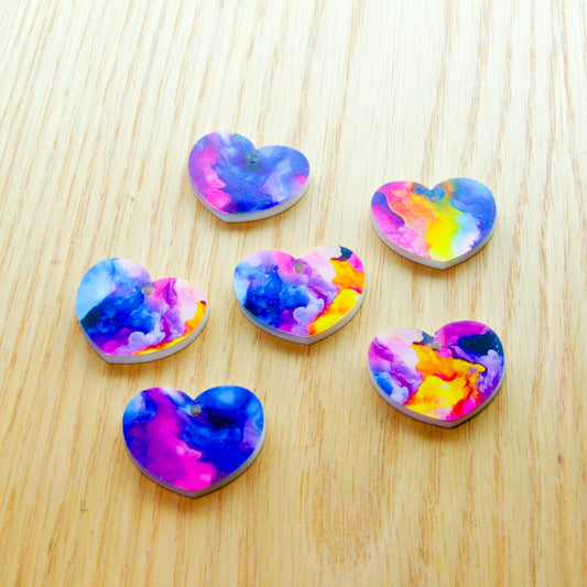 White Acrylic- 3cm Heart - 1 Hole  - Alcohol Ink - 22