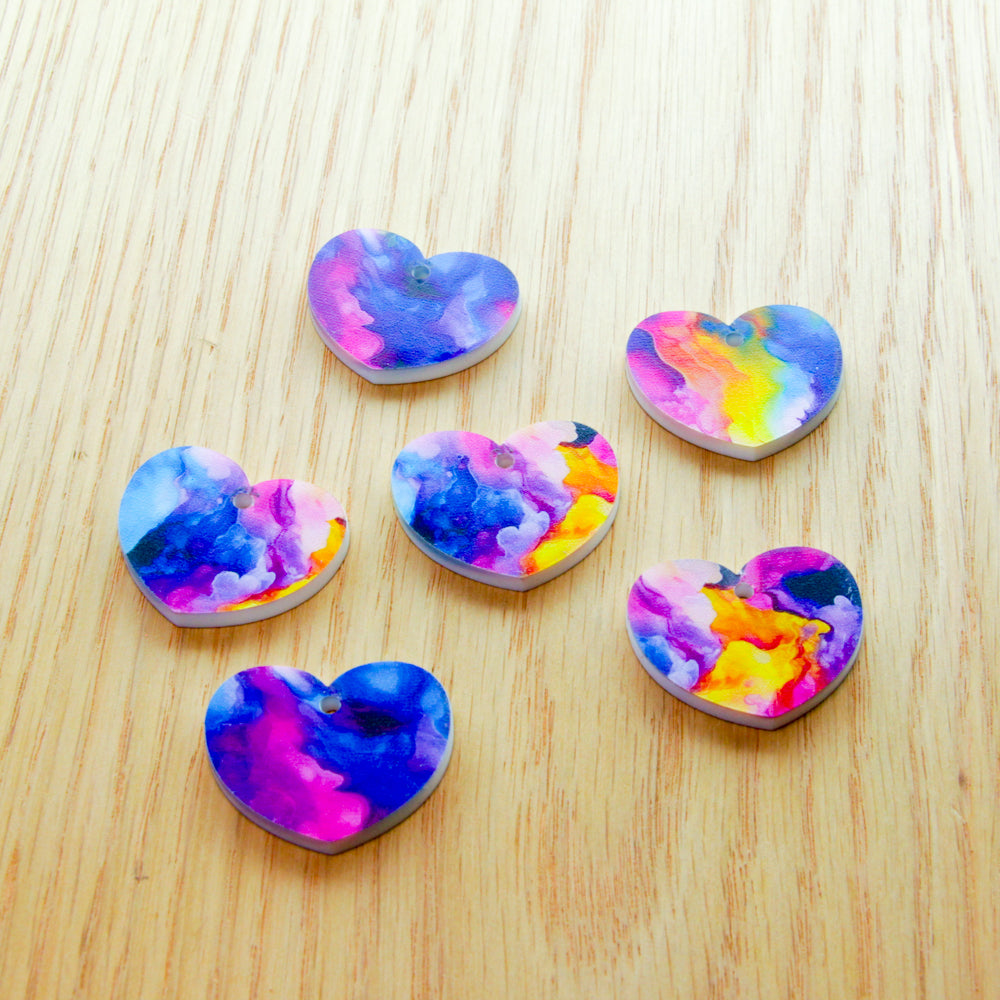 White Acrylic- 3cm Heart - 1 Hole  - Alcohol Ink - 22