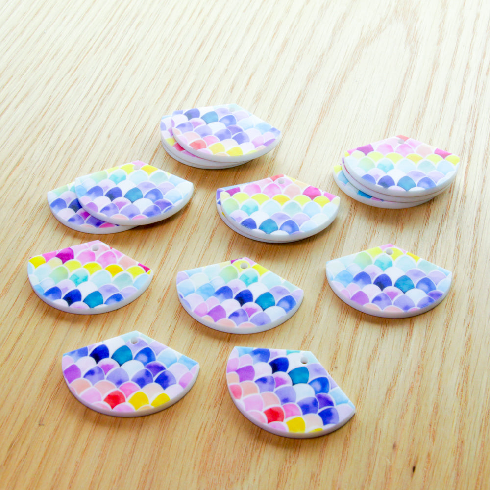 White Acrylic- 3cm Fan - 1 Hole  - Watercolour - 17